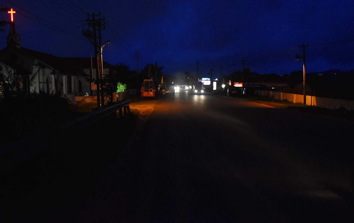 There are no streetlights on National Highway 275, which passes through Madikeri.