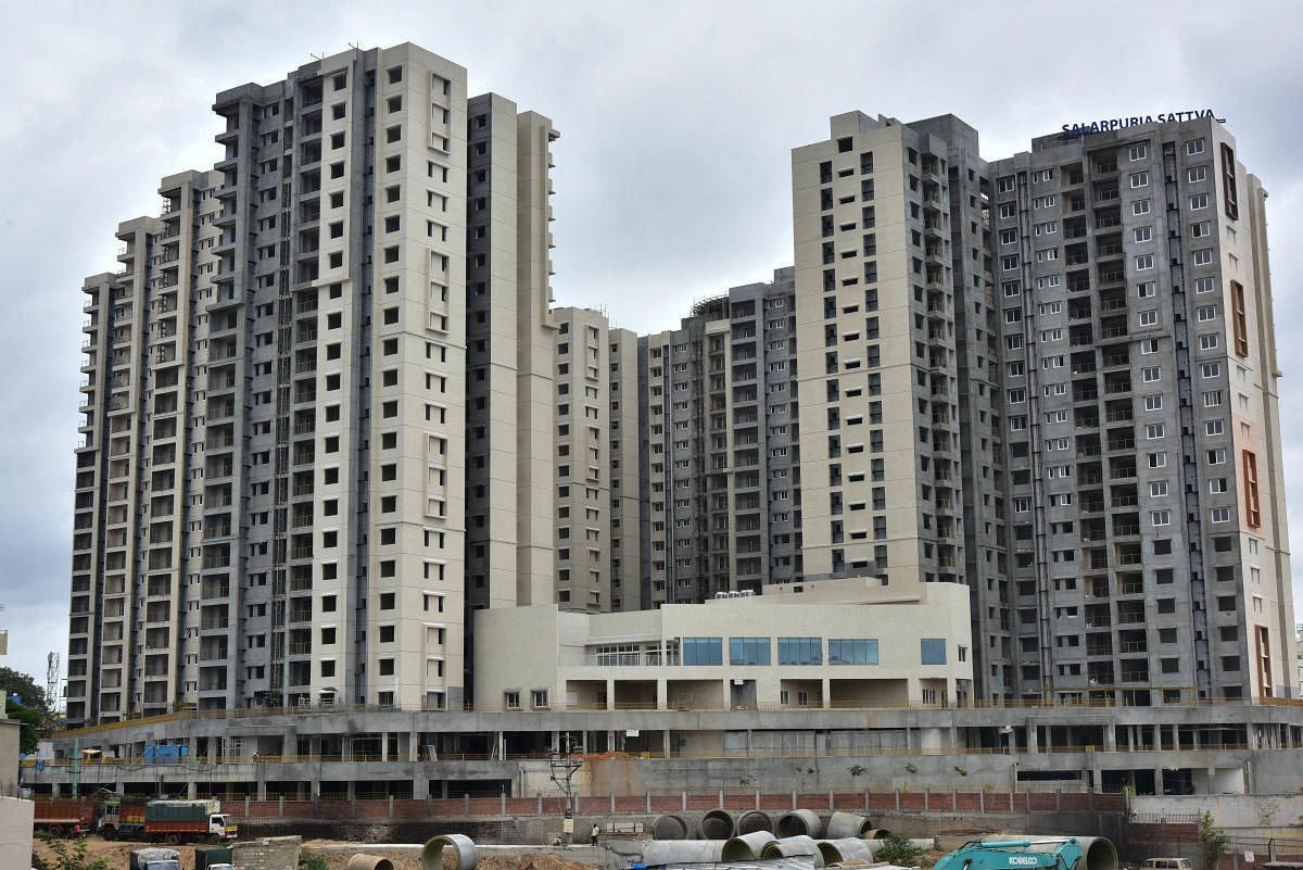 An under-construction high-rise apartment complex near Hosakerehalli. DH/Irshad Mahammad