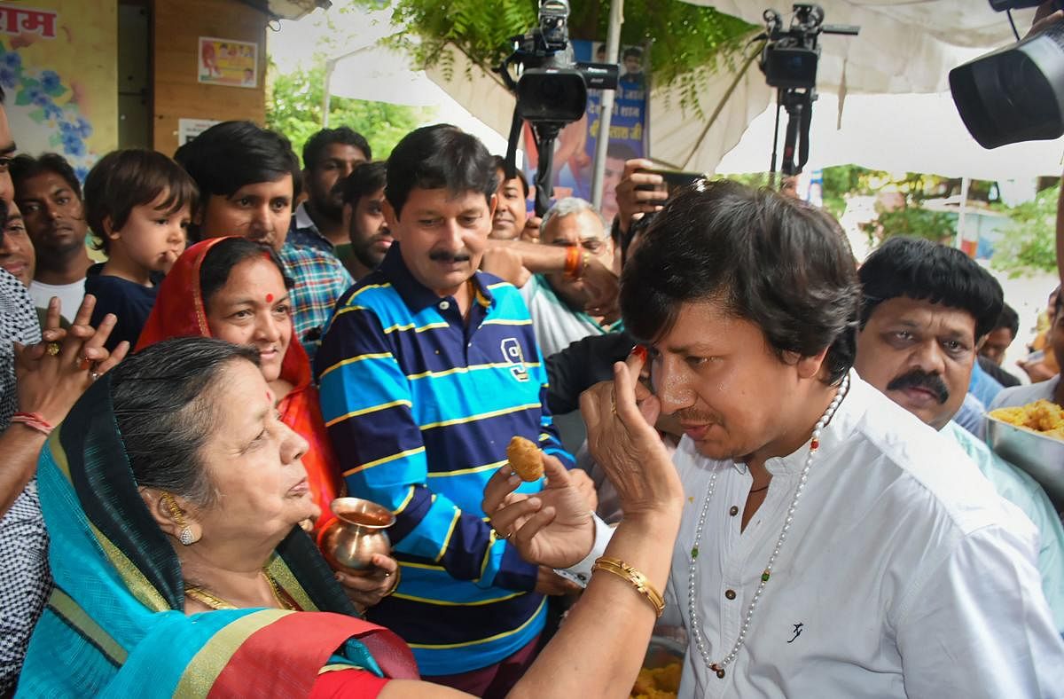 BJP MLA Akash Vijayvargiya is welcomed after being released from the district jail, three days after being arrested for assaulting a civic official in Indore with a cricket bat, in Indore. (PTI Photo)