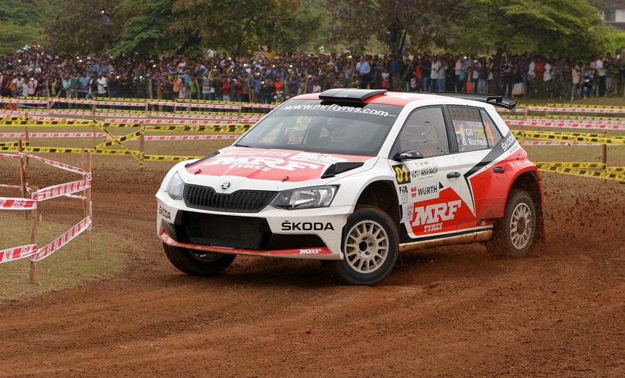 Gaurav Gill in action during the Asia-Pacific Rally Championship in Chikkamagaluru. Picture credit: Vivek Phadnis/ DH Photo