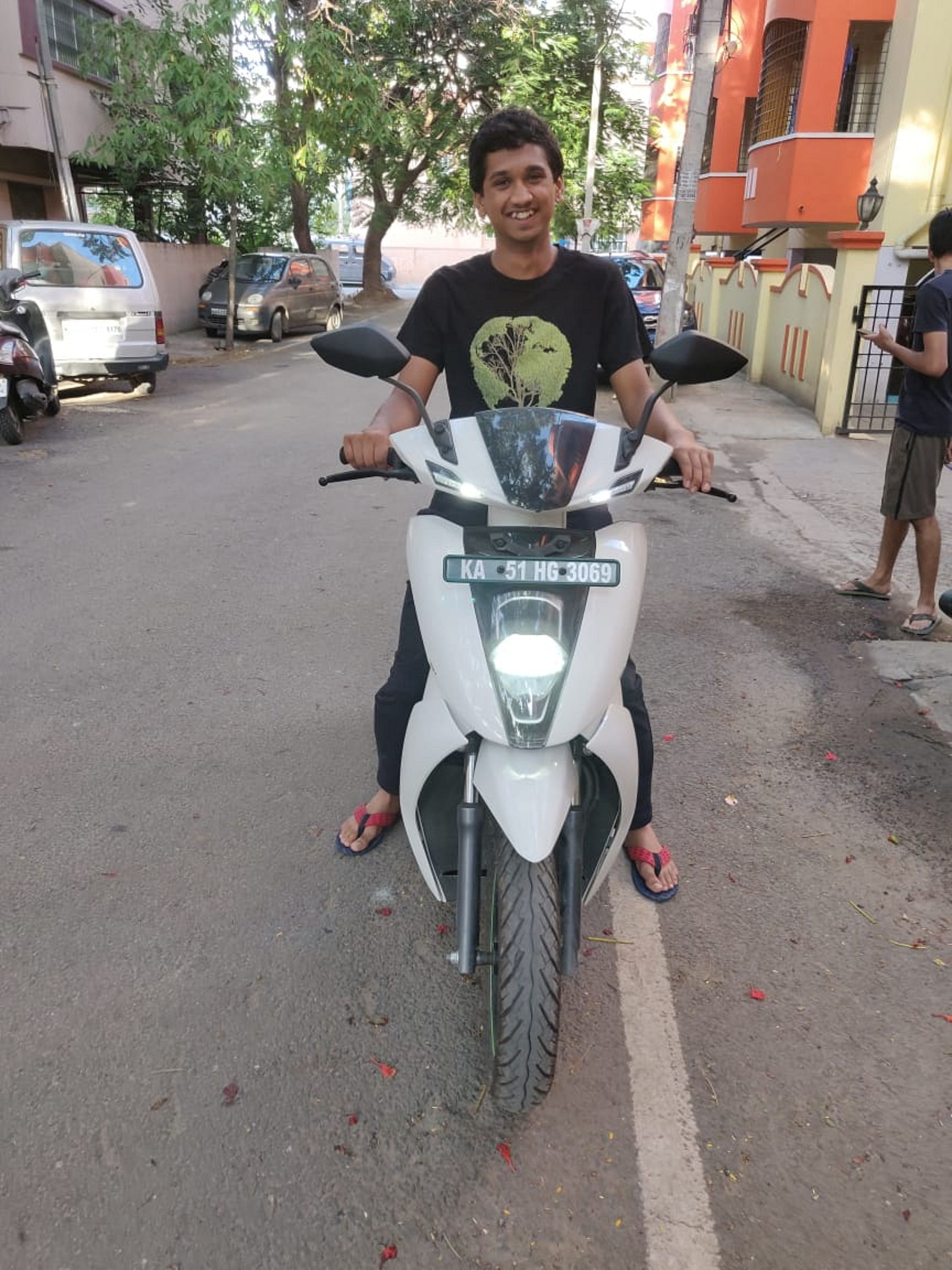 Rohan Vijay, BSc science student, rides an Ather 450. He bought it in June, charges it once in three days, and rides from his house in Basavanagudi to St Joseph’s College on Langford Road. He says a charge gives him 70 to 80 km. 