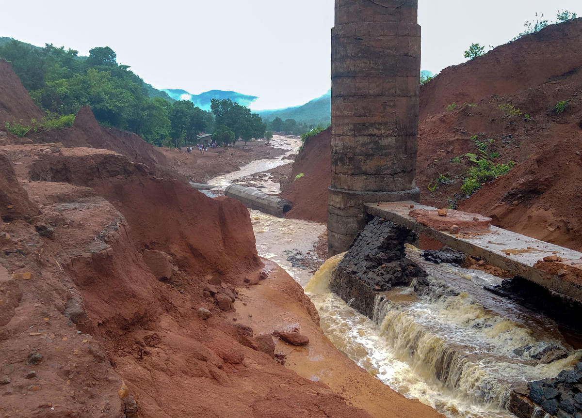 A view of the Tiware dam which breached following incessant rains, in Ratnagiri. (PTI Photo)