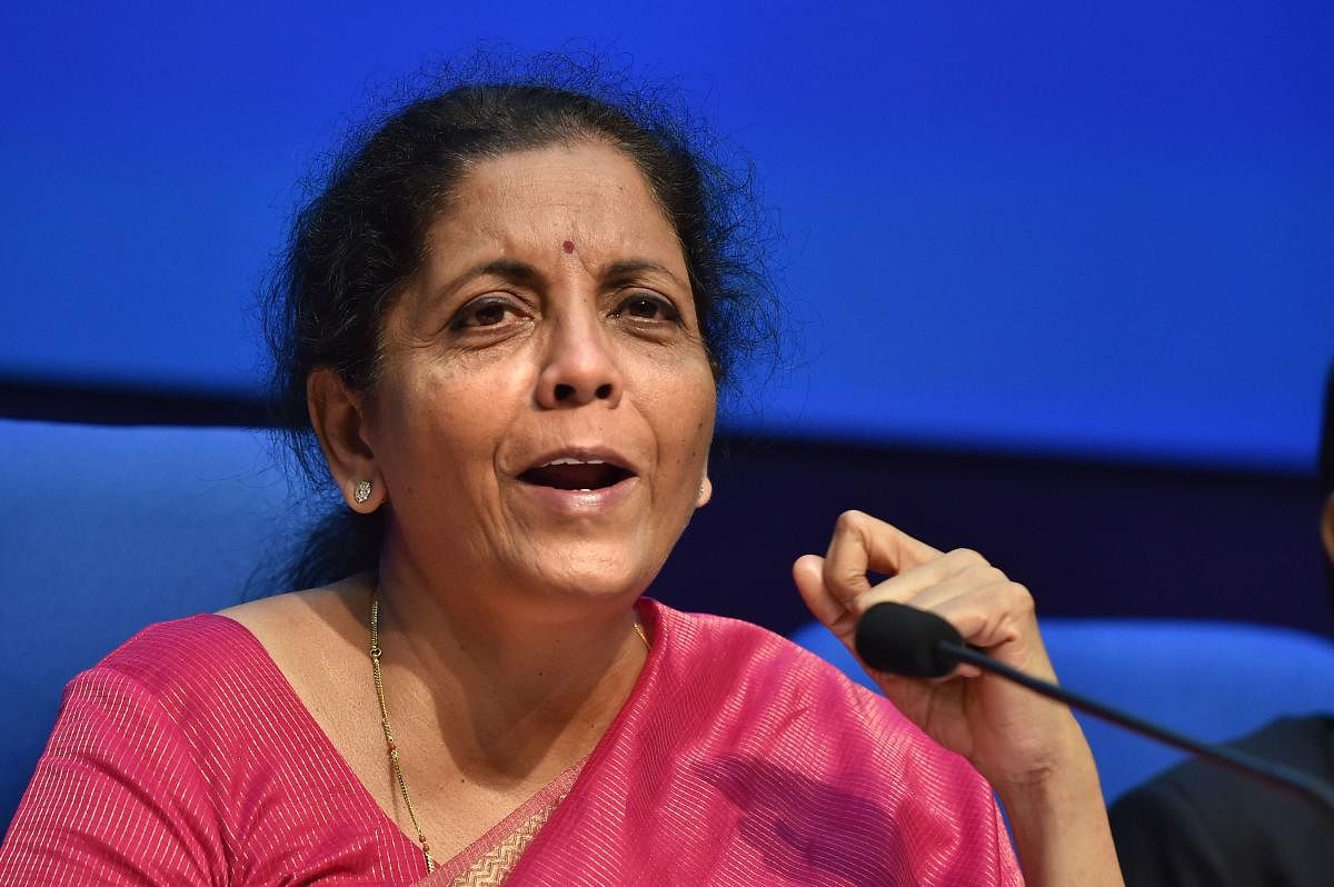 Finance Minister Nirmala Sitharaman addresses a press conference after presenting the Union Budget 2019-20, in New Delh. (PTI Photo)
