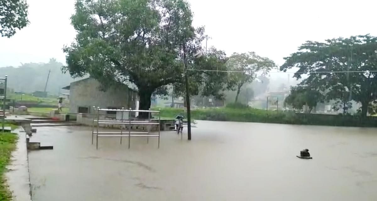 The water level at Triveni Sangama is on the rise in Bhagamandala in Kodagu.