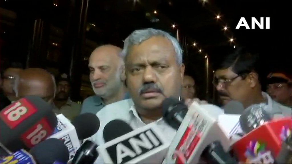 "We are 10 MLAs are here, totally 13 MLAs had submitted resignation to Speaker and informed the Governor. All 13 of MLAs who have resigned are together and there is no question of us withdrawing our resignation," one among the MLAs who resigned, S T Somashekar, said in Mumbai. (Twitter/ANI)