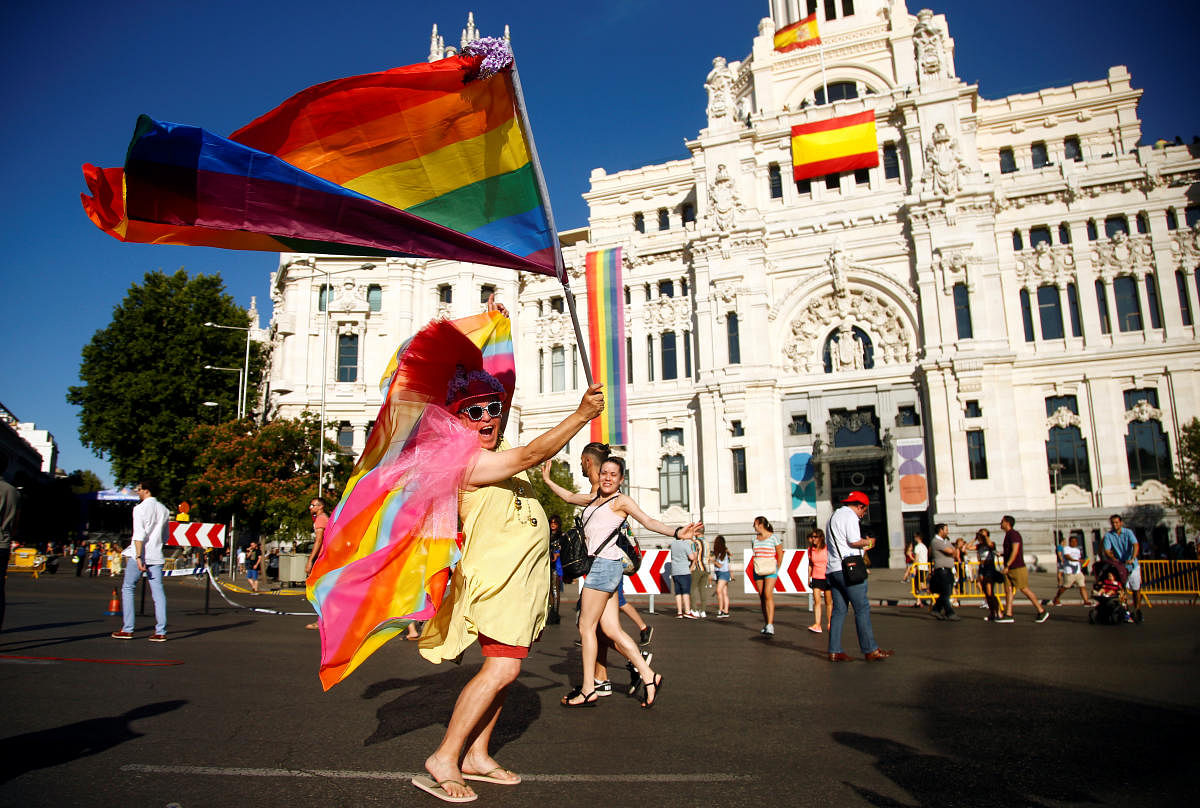 A reveller takes part in the Gay Pride parade in Madrid, Spain. (Reuters Photo)