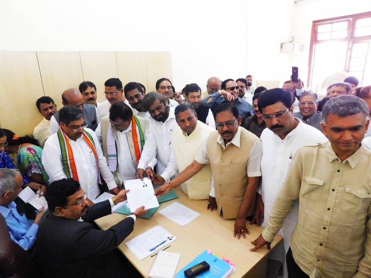 M C Venugopal and Nasser Ahmed of the Congress file their nominations for the by-elections to Legislative Council.