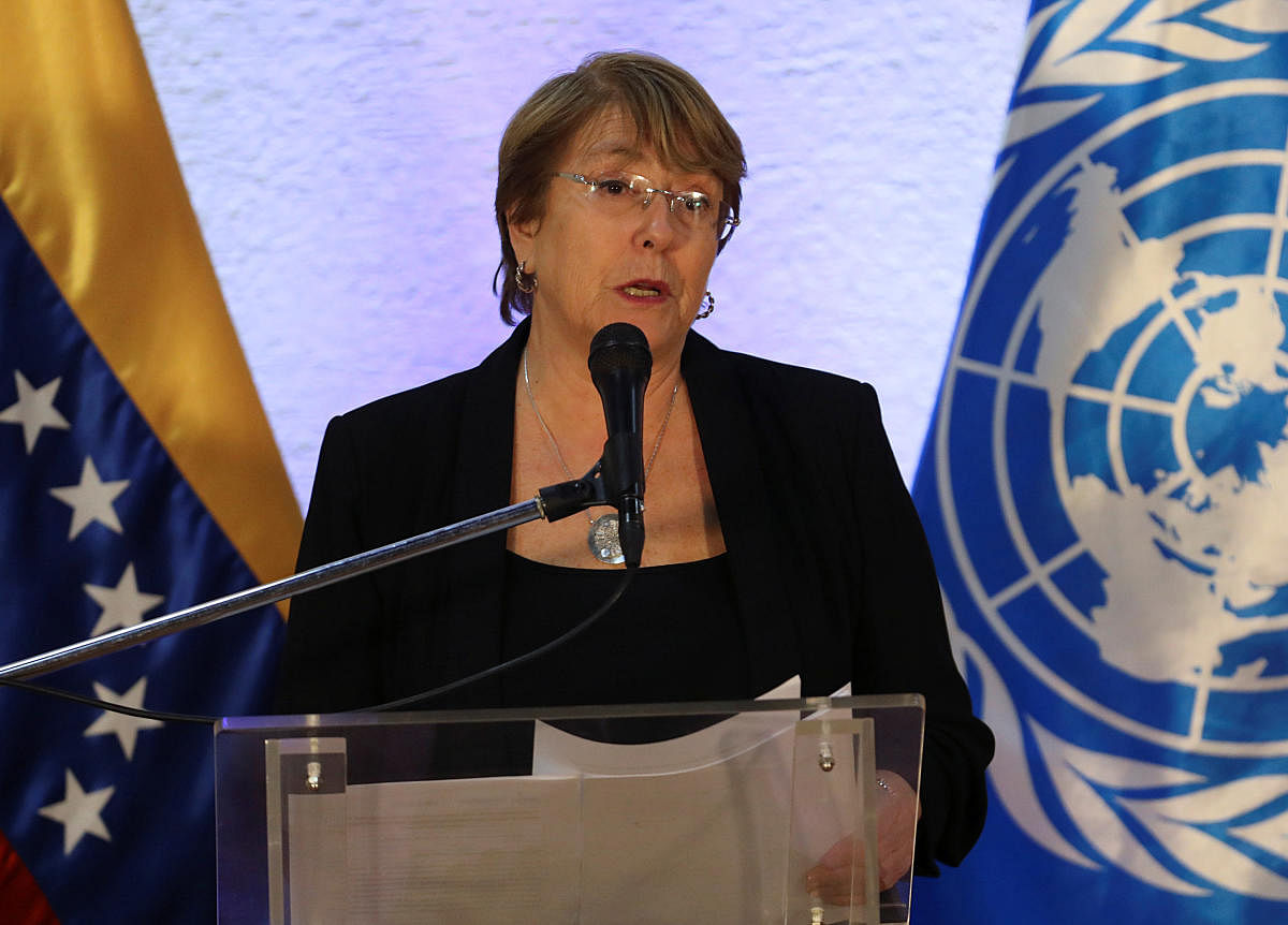 U.N. High Commissioner for Human Rights Michelle Bachelet speaks at a news conference after meeting with Venezuela's President Nicolas Maduro in Caracas (Reuters File Photo)