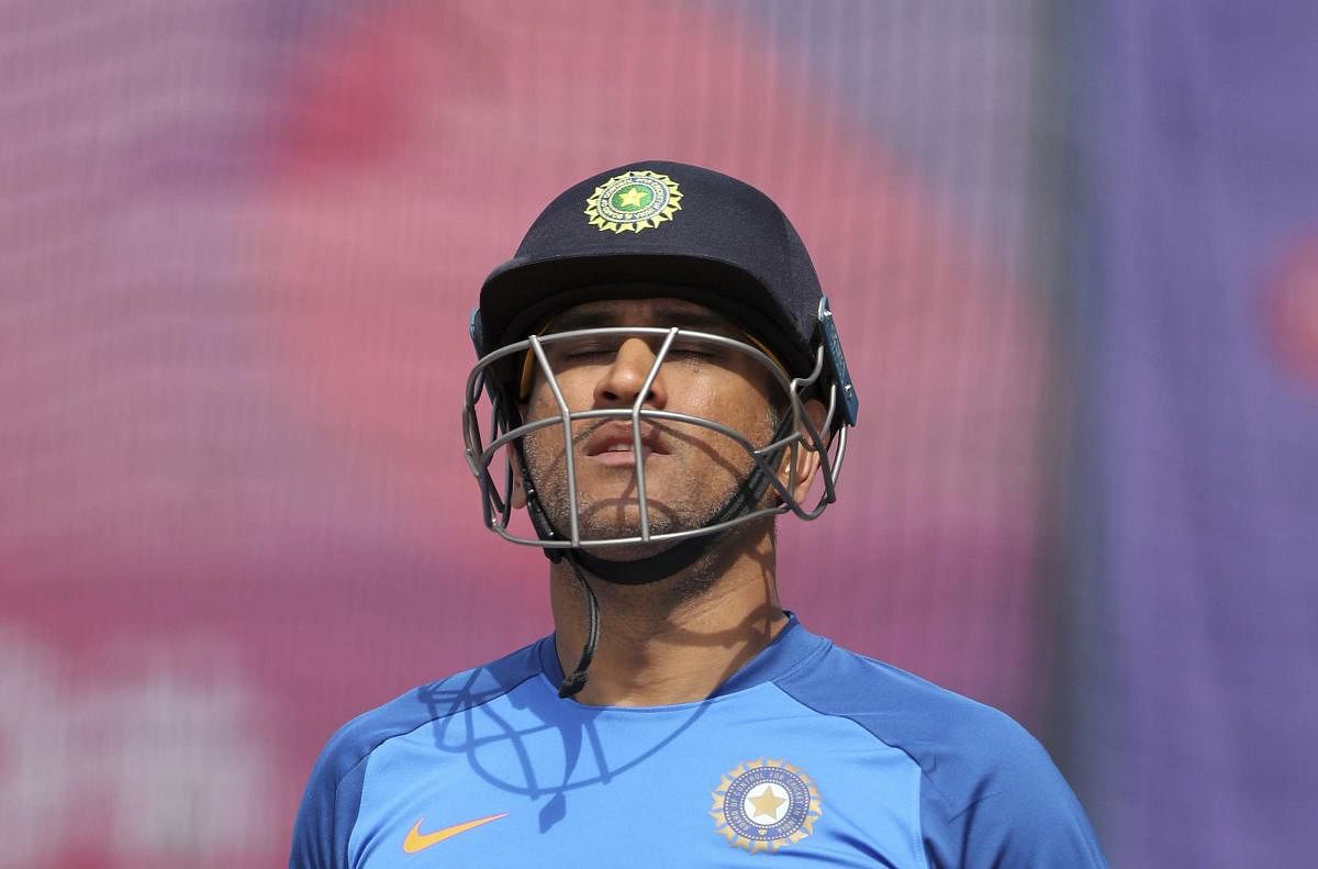 Manchester: India's MS Dhoni leaves after batting in the nets during a training session ahead of their Cricket World Cup semifinal match against New Zealand at Old Trafford in Manchester, England, Monday, July 8, 2019. AP/PTI