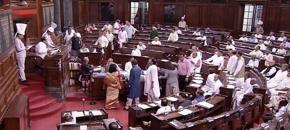 Rajya Sabha proceedings were adjourned for an hour after uproar by opposition Congress over developments in Karnataka. (PTI Photo)