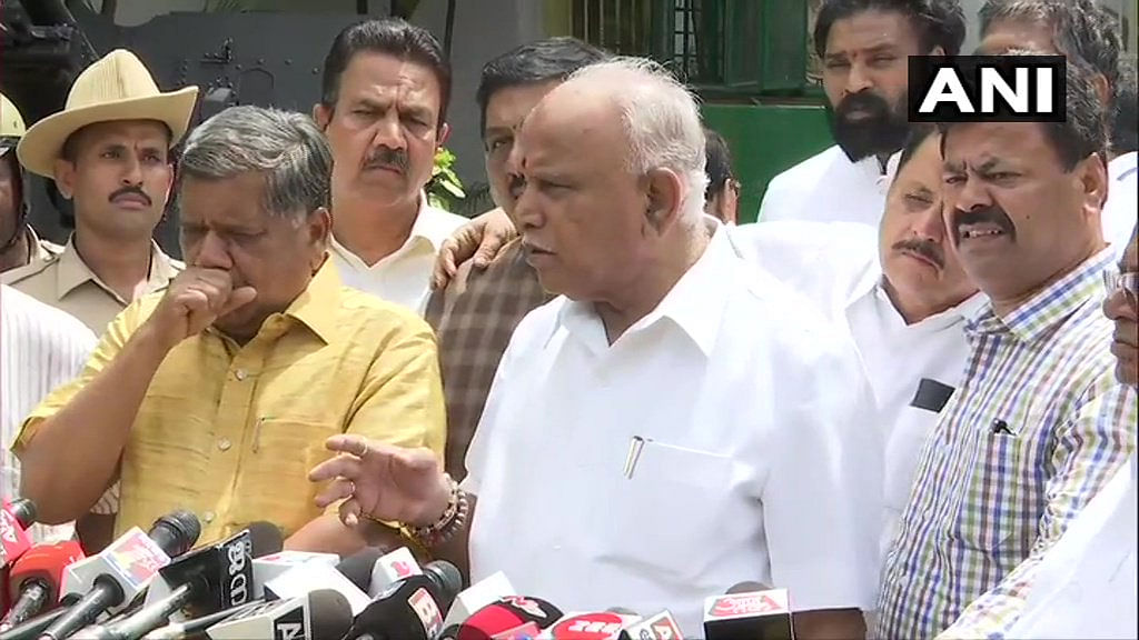So we have urged the Governor take appropriate action and ensure that the Chief Minister resigns immediately,” BJP state unit president B S Yeddyurappa told reporters after meeting the Governor. ANI photo