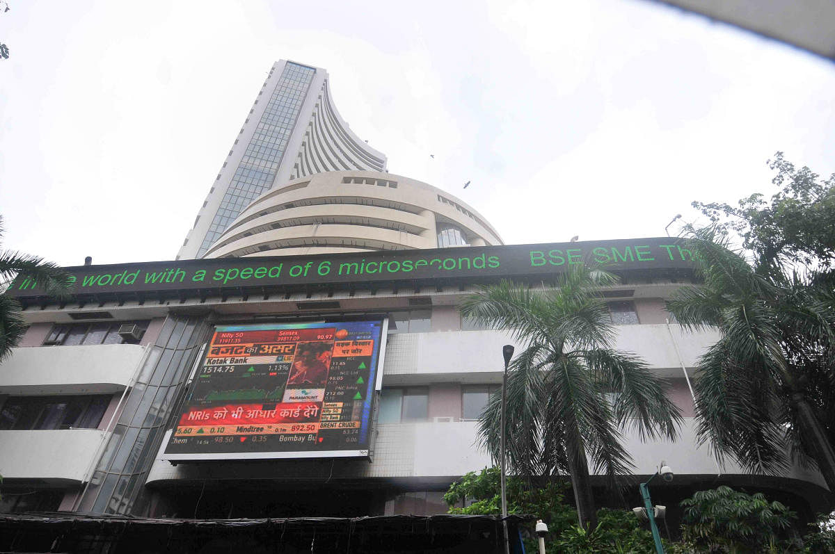 The stock market index on a display screen at the Bombay Stock Exchange (BSE) building in Mumbai (PTI File Photo)