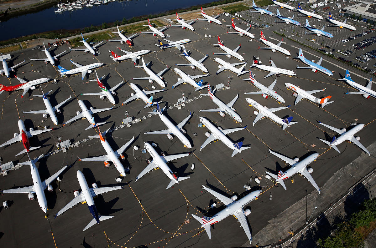 Dozens of grounded Boeing 737 MAX aircraft are seen parked at Boeing Field in Seattle. (Reuters Photo)