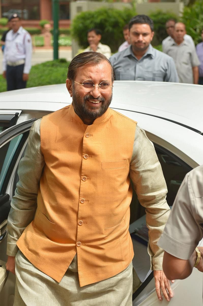 Union Minister for Environment, Forest &amp; Climate Change and Information &amp; Broadcasting Prakash Javadekar during the Budget Session at Parliament House in New Delhi on Wednesday. PTI photo