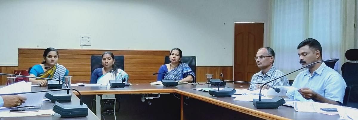 Deputy Commissioner Hephsiba Rani Korlapati chairs a meeting in Udupi on Wednesday.