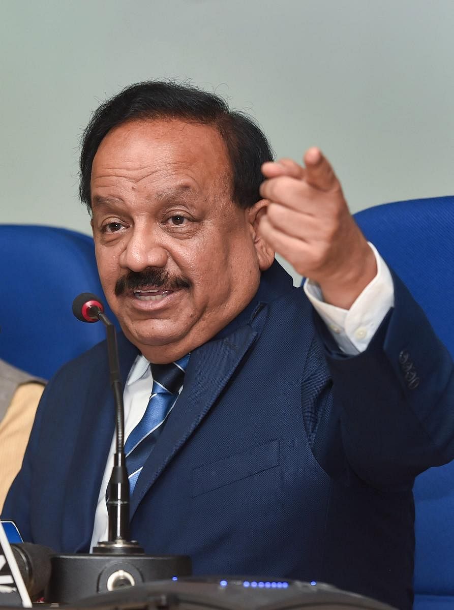 Harsh Vardhan addresses a press conference on new technology developed by CSIR for firecrackers with reduced emission levels in New Delhi last year (PTI File Photo)