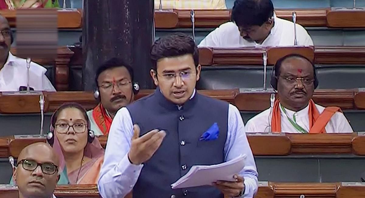 BJP MP Tejasvi Surya. PTI file photo