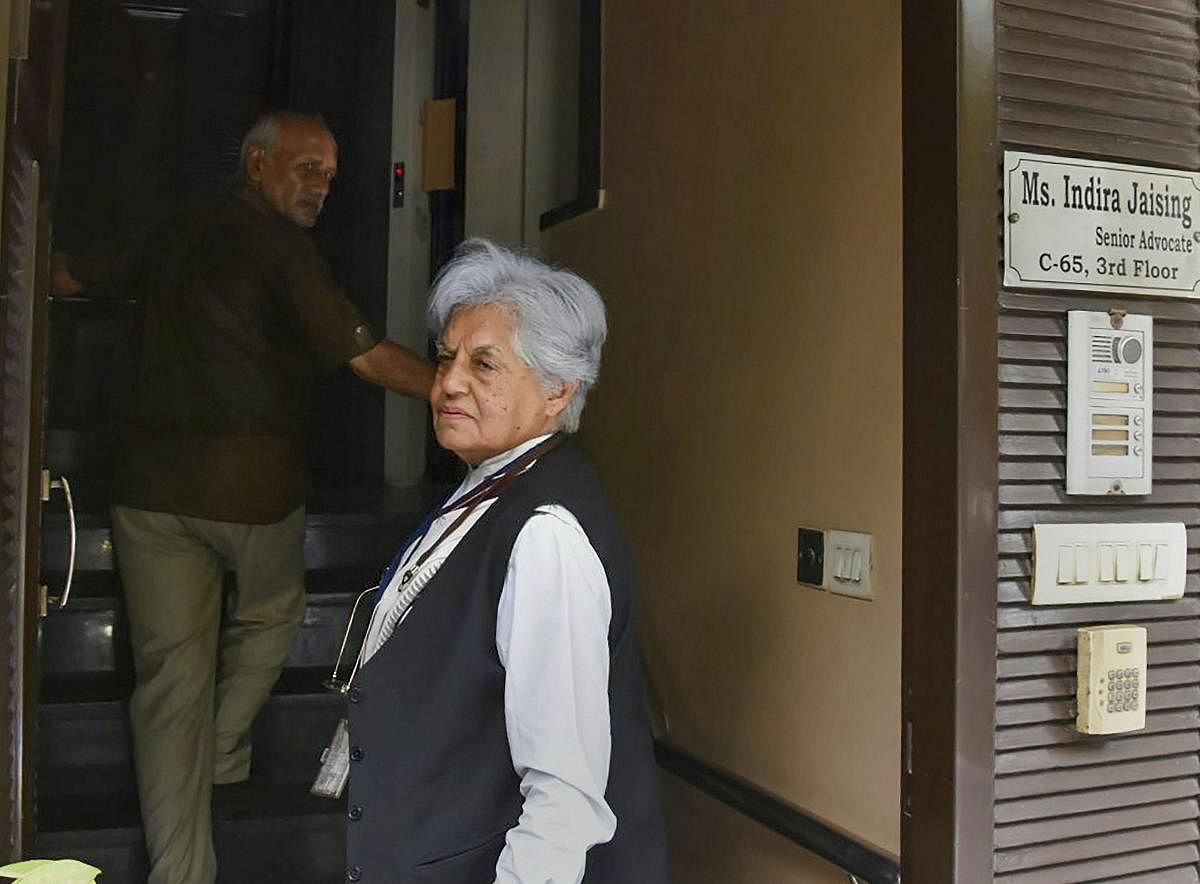 Supreme Court lawyer Indra Jai Singh at her residence during a raid by CBI in New Delhi on Thursday. (PTI File Photo)