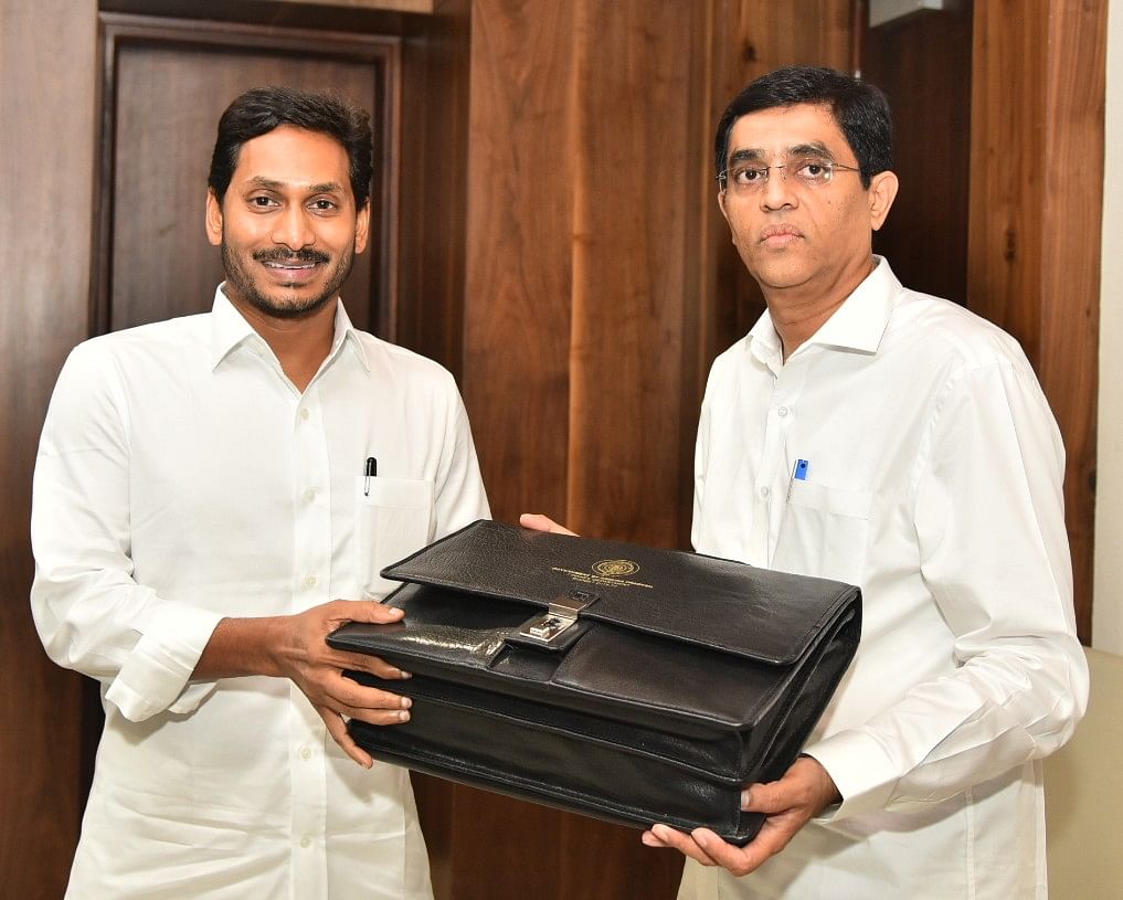 AP Finance minister Buggana Rajendranath Reddy with Chief Minister YS Jaganmohan Reddy before presenting his maiden budget. CM and Buggana in the AP Assembly.