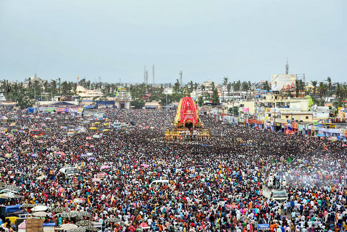 Devotees take part in the Bahuda Rath Yatra or 'Return Car Festival', in Puri, Odisha, Friday, June 12, 2019. (PTI Photo)