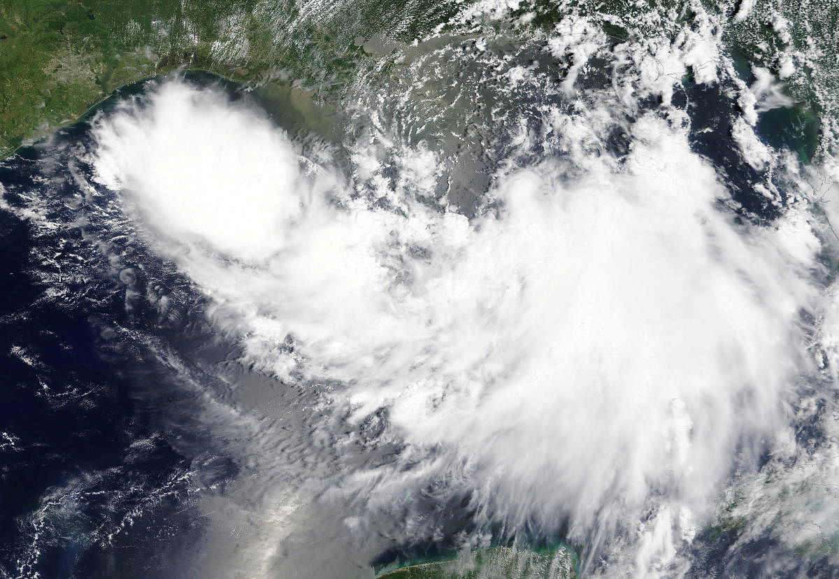 Tropical Storm Barry is shown in the Gulf of Mexico approaching the coast of Louisiana. (NASA/Handout via Reuters)