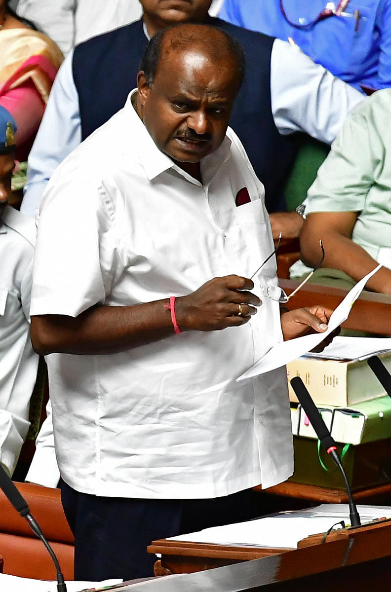 Chief Minister H D Kumaraswamy in the Assembly in Bengaluru on Friday. DH Photo/ Krishnakumar P S