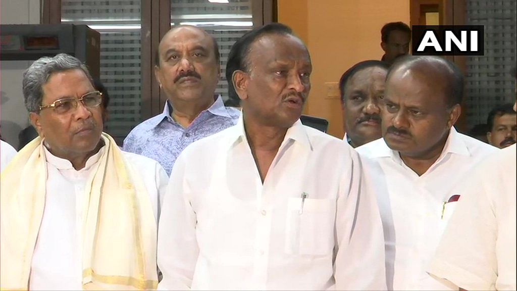 The Congress-JD(S) coalition celebrated late on Saturday night after rebel legislator MTB Nagaraj said he was ready to withdraw his resignation. (Image courtesy ANI)
