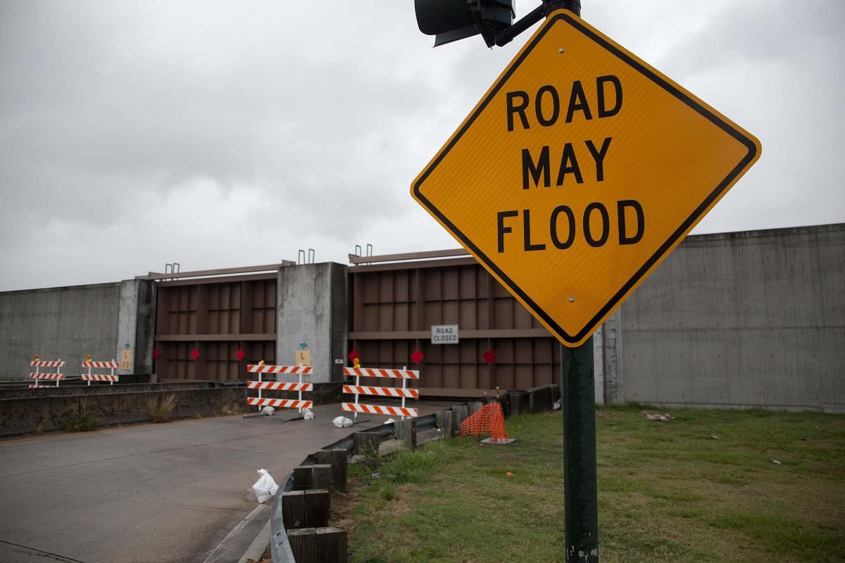 Lake Pontchartrain flood-gates are seen closed ahead of Tropical Storm Barry in New Orleans, Louisiana, on July 12, 2019. - The storm was expected to strengthen into a hurricane late Friday or early Saturday and slam much of Louisiana including the city o