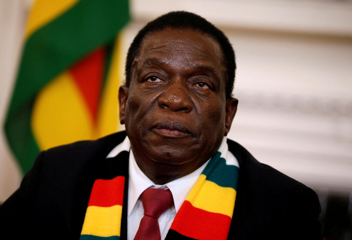 Zimbabwe's President Emmerson Mnangagwa gives a media conference at the State House in Harare last year (Reuters File Photo)
