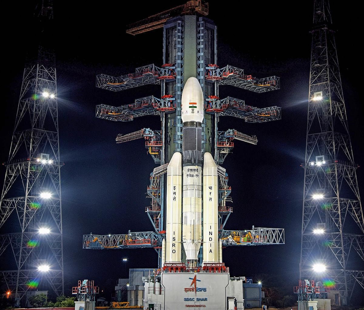 A view of the Chandrayaan-2 on board GSLVMkIII-M1 at Satish Dhawan Space Centre. (PTI Photo)