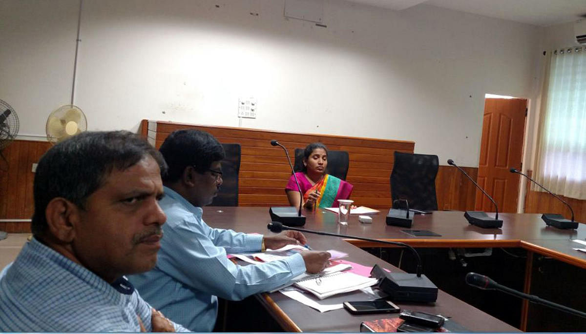Deputy Commissioner Hephsiba Rani Korlapati speaks at a meeting held at DC's Office in Manipal.