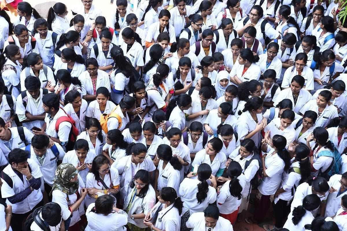 This year, several student organisations staged a protest demanding that the government withdraw the fee hike for medical courses. dh file photo