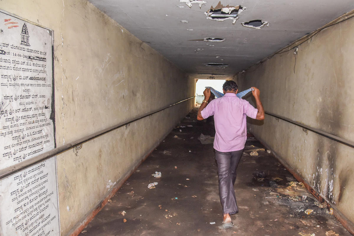Seshadri Road is in the heart of Bengaluru, near Freedom Park. This is the state of its subway. Dh PHotos by S K Dinesh