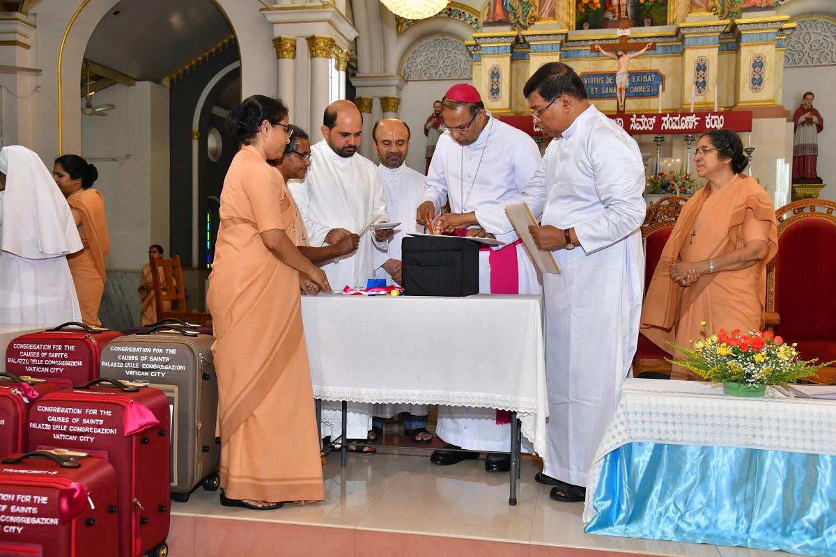 Bishop Most Rev Dr Peter Paul Saldanha seals the documents connected to Servant of God Raymond Francis Camillus Mascarenhas.