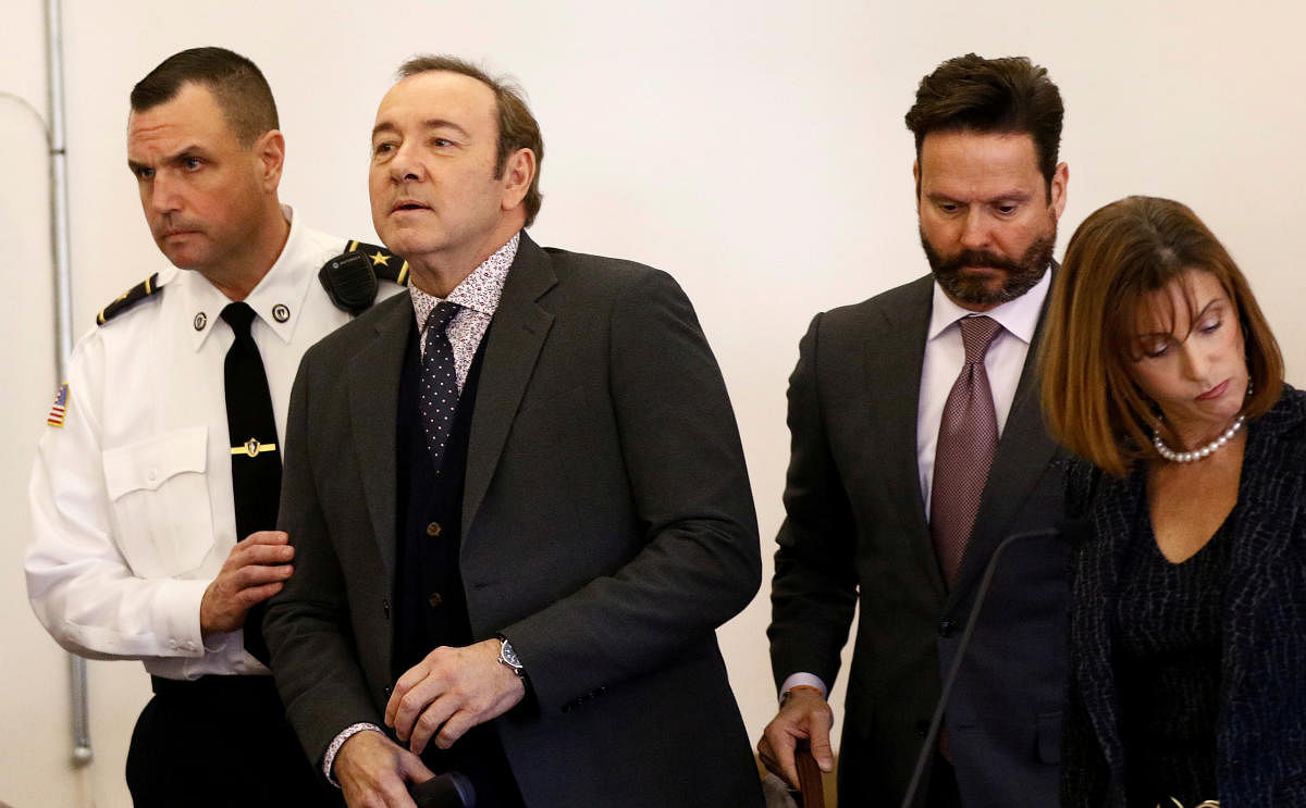 FILE PHOTO: Actor Kevin Spacey, with his lawyers Alan Jackson and Juliane Balliro at his side, is arraigned on a sexual assault charge at Nantucket District Court in Nantucket, Massachusetts, US. Reuters file photo