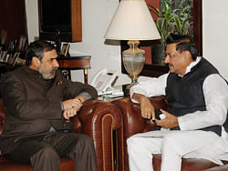 Union Minister for Commerce & Industry and Textiles Anand Sharma and Chief Minister of Maharashtra Prithviraj Chavan at a meeting in New Delhi . PTI