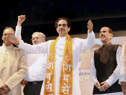 Shiv Sena Chief Uddhav Thackeray with party MPs and MLAs. File photo