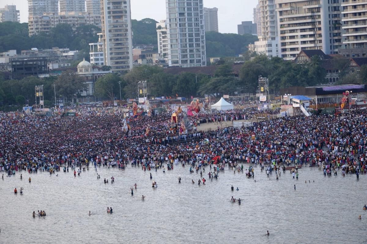 A view of Ganesh idol immersion in Mumbai. (Pic courtesy Indian Coast Guard)