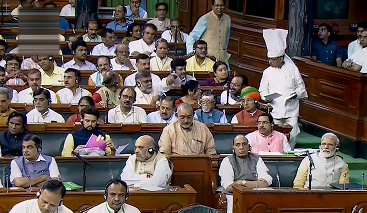 **EDS: VIDEO GRAB** New Delhi: Prime Minister Narendra Modi, Home Minister Amit Shah, Defence Minister Rajnath Singh, Union Minister for Road Transport and Highways Nitin Gadkari and others in the Lok Sabha during the Budget Session of Parliament, in New