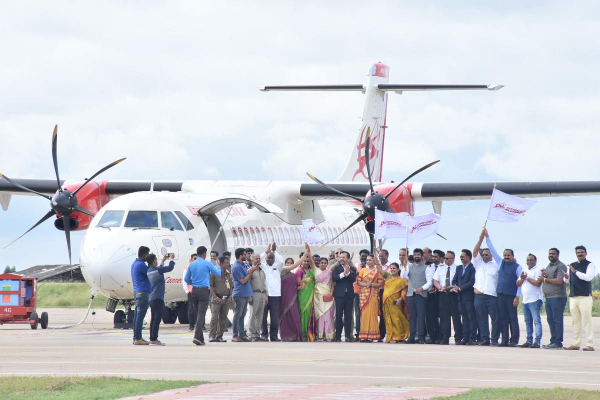 New flight services being launched from Mysuru to Hyderabad, Kochi and Goa at Mysuru Airport in Mandakalli, near Mysuru, on Friday.
