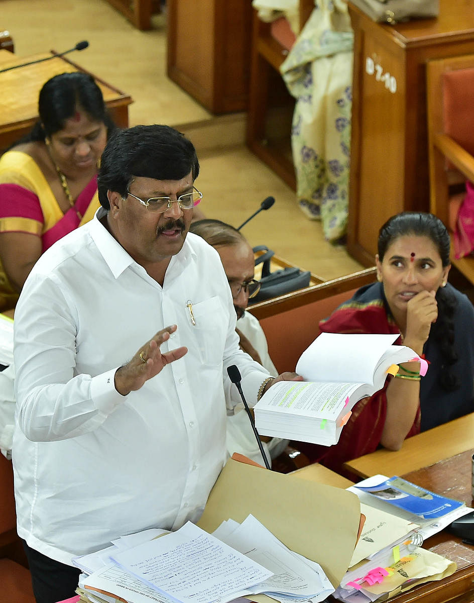 Padmanabha Reddy speaks during the BBMP council meeting. Photo/Ranju P