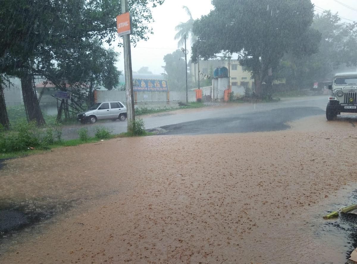 Heavy rain lashed Mudigere on Sunday.