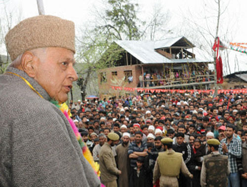 Fourteen people were injured Sunday in an explosion near the venue of an election rally to be addressed by ruling National Conference leader Farooq Abdullah. PTI Image