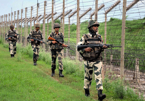 Four people, including two troopers, were injured Monday in Pakistan firing at the international border in Jammu and Kashmir. The firing has now stopped but authorities are keeping a strict vigil along the border areas. PTI file photo