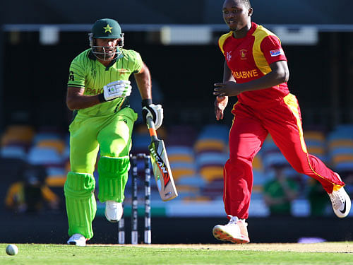 Electing to bat first, Pakistan posted 235 for seven against Zimbabwe in their pool B ODI cricket match of the ICC World Cup, here today. Reuters photo