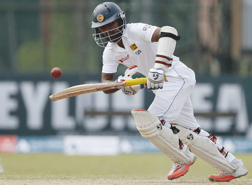 Sri Lanka's Silva plays a shot during the second day of their second test cricket match against Pakistan in Colombo. Reuters photo
