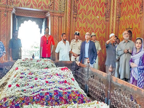 Pakistan High Commissioner to India Abdul Basit and his wife Summiya Basit during  their visit to Tipu and Hyder Ali's Gumbaz near Srirangapatna in Mandya district on Saturday. DH photo