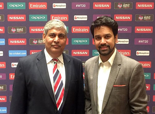 ICC Chairman Shashank Manohar and Anurag Thakur. Picture courtesy Twitter