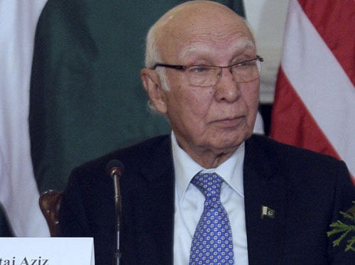 'It is the most successful water treaty ever conducted between two countries. Its revocation can be treated as an act of war or a hostile action against Pakistan,' Sartaj Aziz said here. File photo