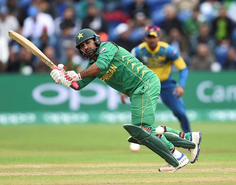 Pakistan's Sarfraz Ahmed in action during the ICC Champions Trophy, Group B cricket match between Pakistan and Sri Lanka, at the Cardiff Stadium, Cardiff, Wales, Monday June 12, 2017. AP/PTI
